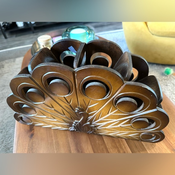 Mid Century Wooden Peacock Magazine Holder - Picture 3 of 7